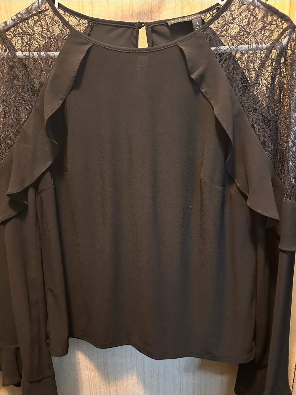 White House Black Market Black Lace-Trim Blouse